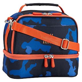 Gear-Up Blue Camo w/ Orange Trim Dual Compartment Lunch Bag