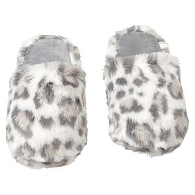 Faux Fur Slippers, Gray Cheetah