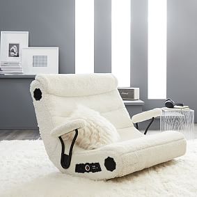 Sherpa Ivory Faux-Fur Double Gaming Speaker Media Chair