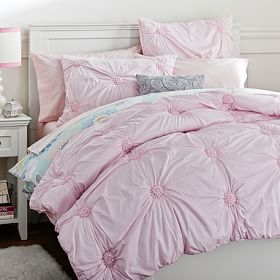 Blush Ruched Rosette Teen Quilt + Sham | Pottery Barn Teen