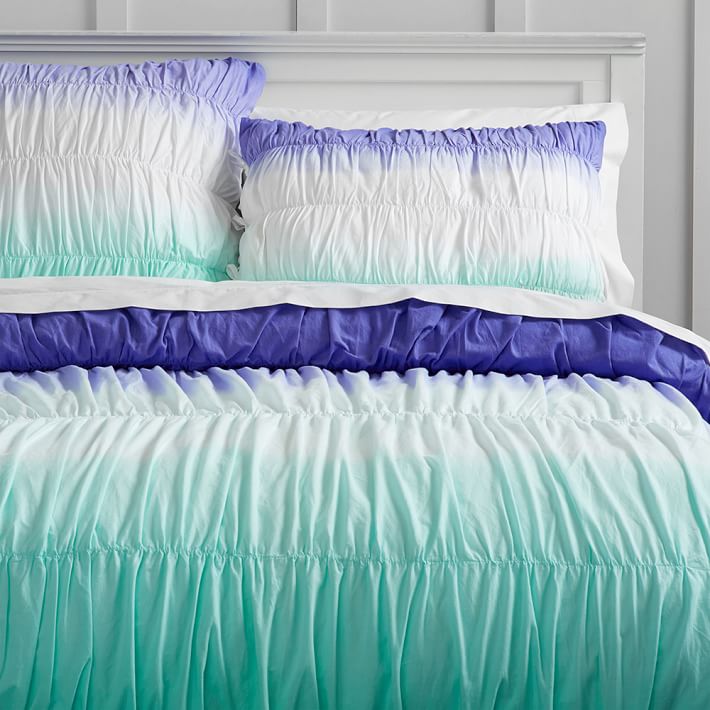 Surf Dip Dye Ruched Duvet Cover, Twin/Twin XL, Blue/Pool