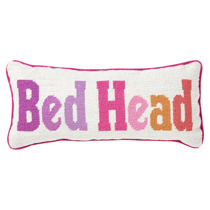Sleep Sayings Needlepoint Pillow, Bed Head