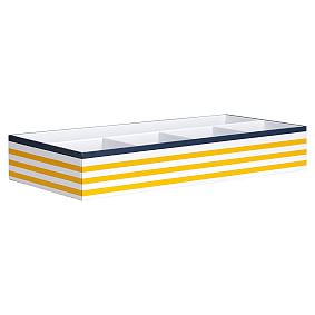 Printed Paper Desk Accessories Set, Yellow Stripe With Navy Trim