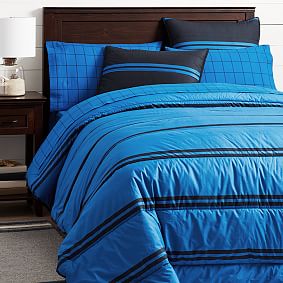 Riverside Stripe Comforter &amp; Sham, Navy/Strong Blue