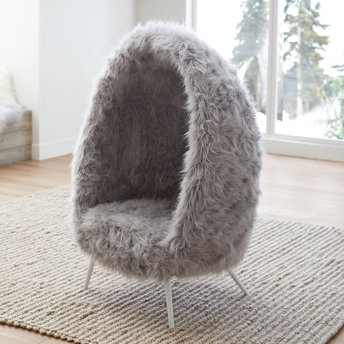 Gray Himalayan Faux-Fur Cave Chair