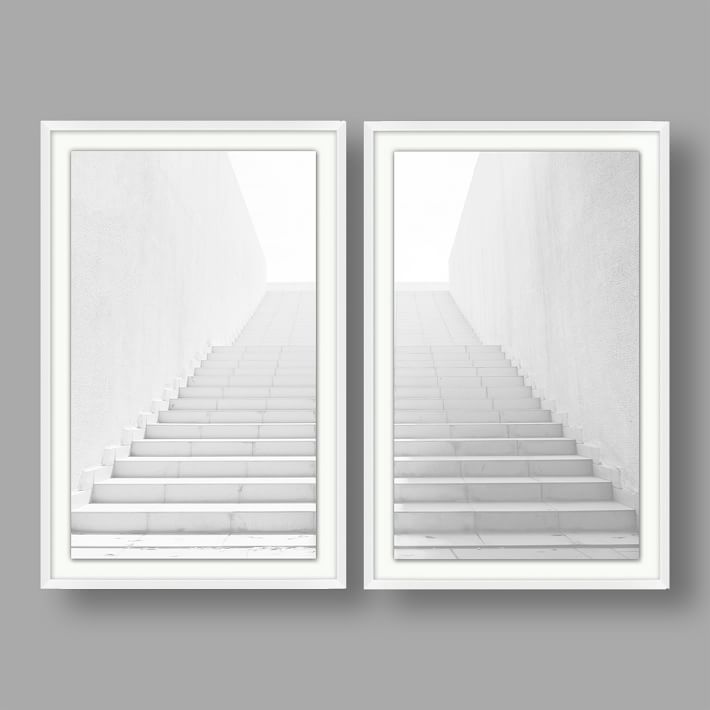 White Washed Stairs Diptych Framed Art, Set of 2