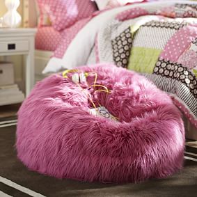 Himalayan Faux-Fur Deep Pink Bean Bag Chair Slipcover