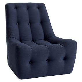 Navy Linen Modern Slipper Chair