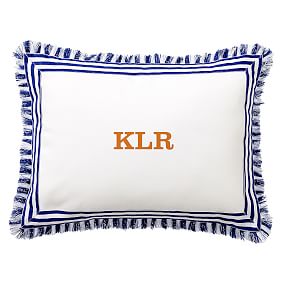 Fringe Border Navy Monogram Pillow Cover