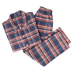 Fireside Plaid Flannel Pajama Set, Navy/Orange