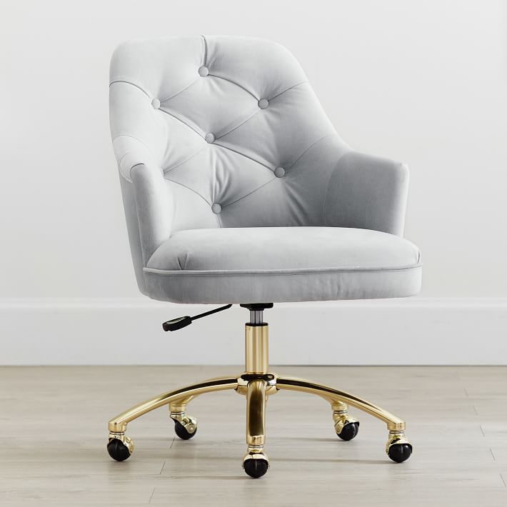 Lustre Velvet Silver Tufted Swivel  Swivel Desk Chair