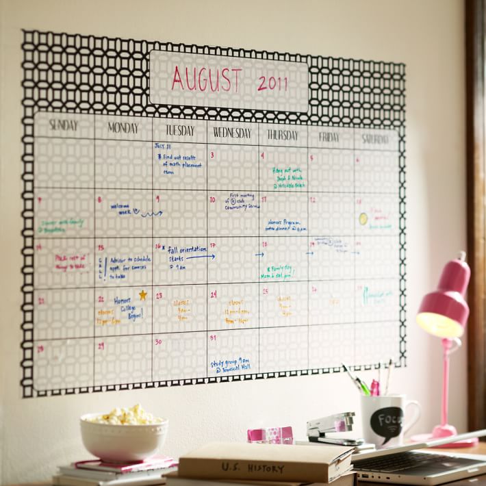 Black Geo Dry-Erase Monthly Calendar Wall Decal | Pottery Barn Teen