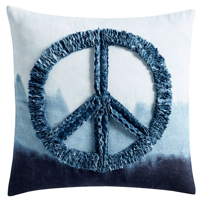 Indigo Peace Sign Pillow Cover