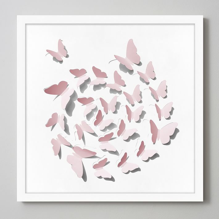 Blush Folded Butterfly Framed Art, 25&quot;x25&quot;