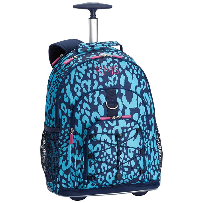 Gear-Up Bright Blue Cheetah Rolling Backpack