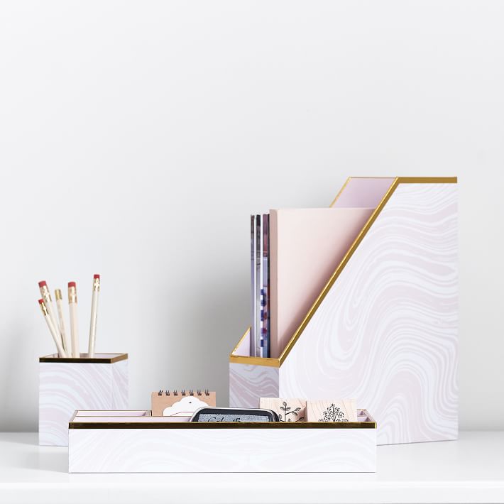 Paper Desk Accessories, Set of 3, Blush Marble Swirl