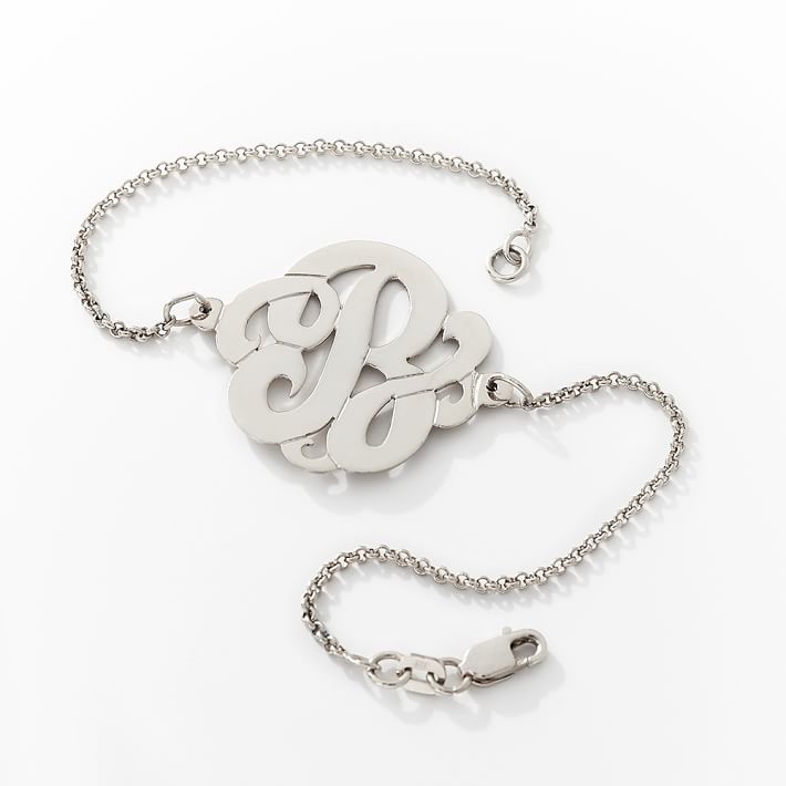 Single Cursive Monogram Bracelet, Silver