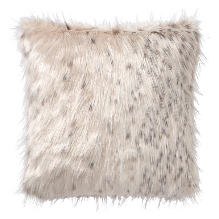 Faux-Fur Pillow Cover, 18 x 18”, Snow Cat