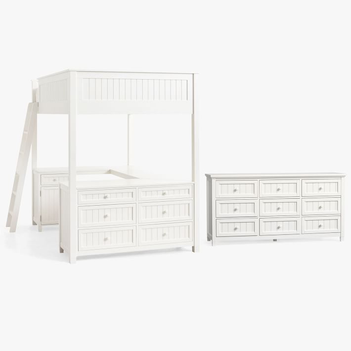 Beadboard Loft Bed &amp; 9-Drawer Dresser Set - Simply White