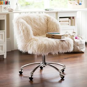 Ivory Furlicious Wingback Desk Chair