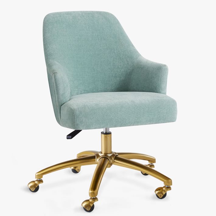 Distressed Velvet Pleated Swivel Desk Chair - Aqua