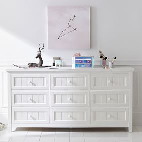 Beadboard Storage Bed &amp; 9-Drawer Dresser Set - Simply White