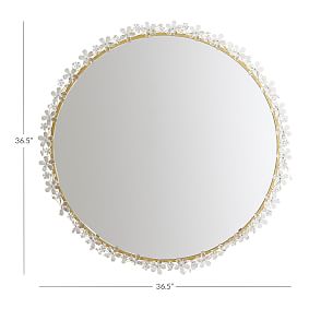 Monique Lhuillier Crystal Flower Framed Round Mirror (37&quot;)