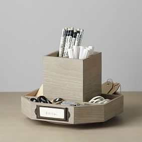 Classic Wooden Desk Rotating Organizer