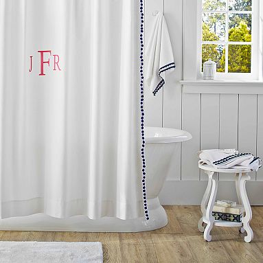 Pottery Barn Teen Emma Ribbon Trim Shower Curtain, Royal newest Navy