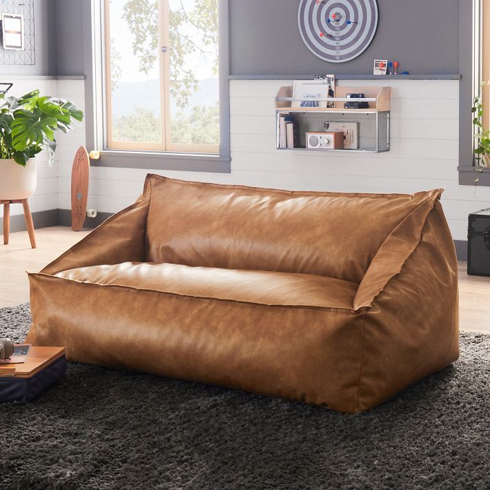 Faux Leather Caramel Double Modern Lounger