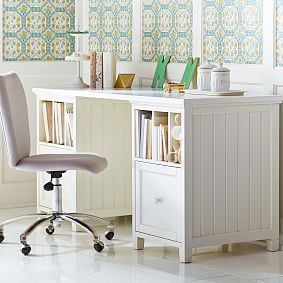 Beadboard Smart Divider Storage Desk, Simply White