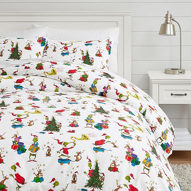 Pottery barn shops christmas grinch organic duvet cover & shams set