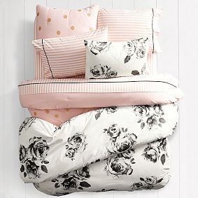 Emily &amp; Meritt Bed of Roses Duvet Cover - Black &amp; Ivory