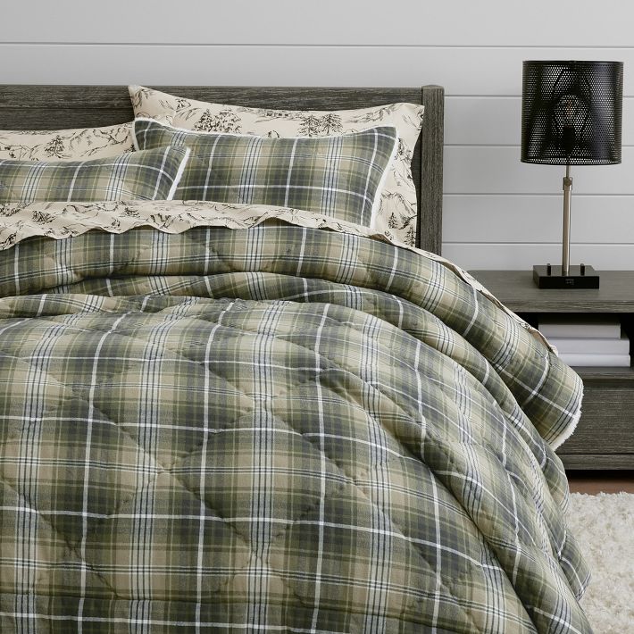 Wren Plaid Flannel Sherpa Back Comforter