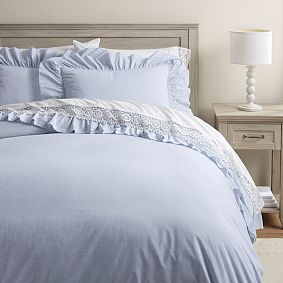 Chambray Ruffle Organic Duvet Cover