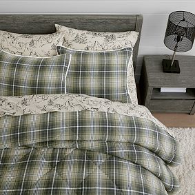 Wren Plaid Flannel Sherpa Back Comforter