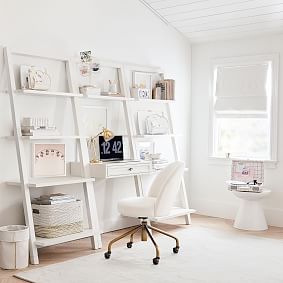 Beadboard Leaning Wall Desk &amp; Bookshelf Set (88.5&quot;)