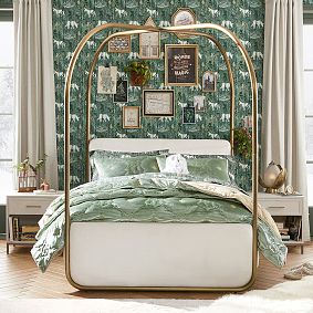 Metal Upholstered Canopy Bed