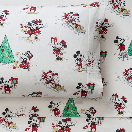 Disney Mickey Mouse Holiday Organic Flannel Sheet Set | Pottery Barn Teen