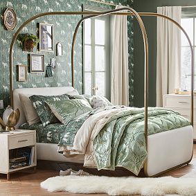 Metal Upholstered Canopy Bed