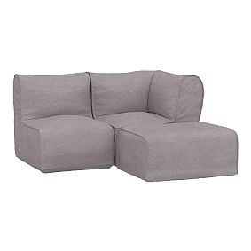 Prescott Sectional Set (1 Corner + 1 Center + 1 Ottoman),  Enzyme-Washed Canvas Grey