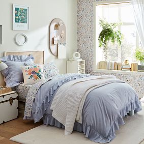 Chambray Ruffle Organic Duvet Cover