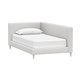 Timo Corner Upholstered Bed,  Single, Brushed Crossweave Light Grey