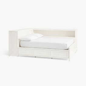 Beadboard Corner Storage Lounge Bed, Double, Simply White