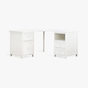 Beadboard Smart Drawer &amp; Cubby Storage Corner Desk, Simply White