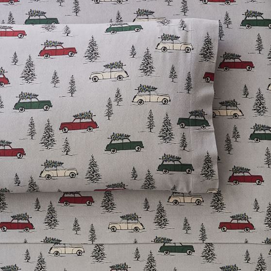 Driving Home For Christmas Organic Flannel Sheet Set Pottery Barn Teen