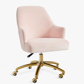 Pleated Swivel Desk Chair, Performance Everyday Velvet Rose