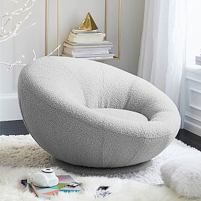 Chunky Boucle Mist Grey Groovy Swivel Chair