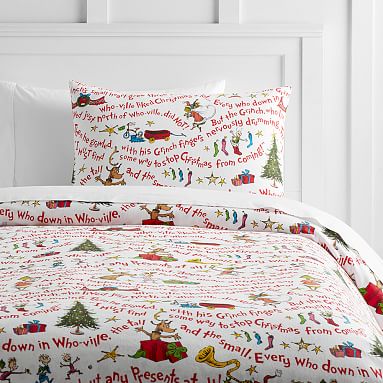 Pottery barn teen the grinch factory festive organic flannel sheets