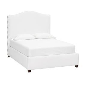 Raleigh Camelback Nailhead Upholstered Bed, Single, Twill White